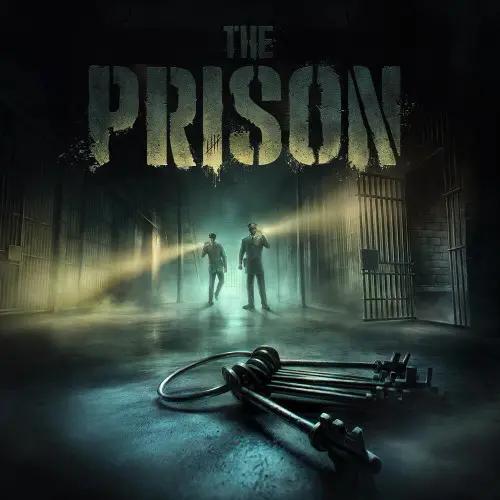 A poster of the prison with two men standing in front.