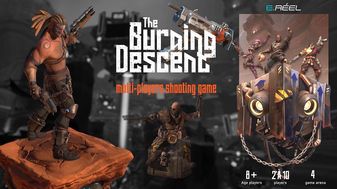 THE BURNING DESCENT is a competitive, sustained and intuitive VR shooter, in which you take on the role of a mercenary fighting in a deadly arena. You will have to fight in a colossal and dizzying space, teleporting from one platform to another, massacring your opponents using some pretty cool weapons. Discover an exclusive immersive experience in virtual reality, in teams and moving freely in your individual play area. Live a unique multiplayer cooperation experience, come and discover this FPS VR, with friends or colleagues, team up in groups of up to 10 players